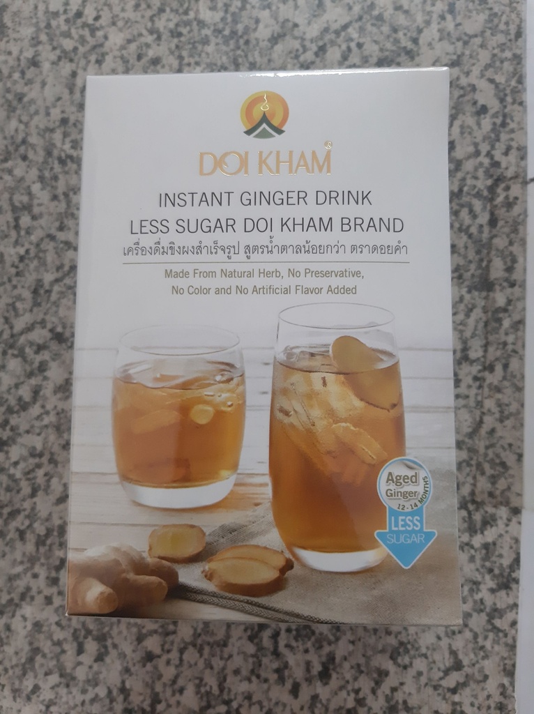 ขิงผงสำเร็จรูป-น้ำตาลน้อยกว่า 12 ซอง ๆ ละ 9 กรัม